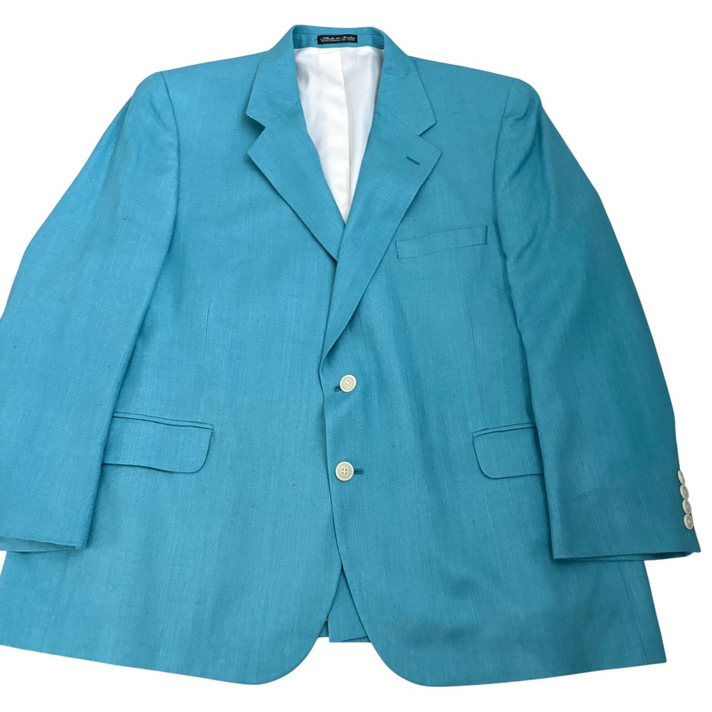 Andover Reed Mens 44S Silk Sport Coat Teal Blue 2 Button Blazer Made in India